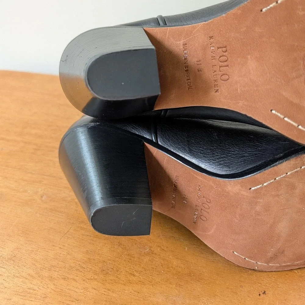 Polo Ralph Lauren Lowrey Black Leather Western Ankle Boots‎ Womens 11B Portugal